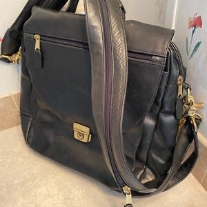 Vintage M. London Professional Briefcase Leather Shoulder Strap Backpack Black